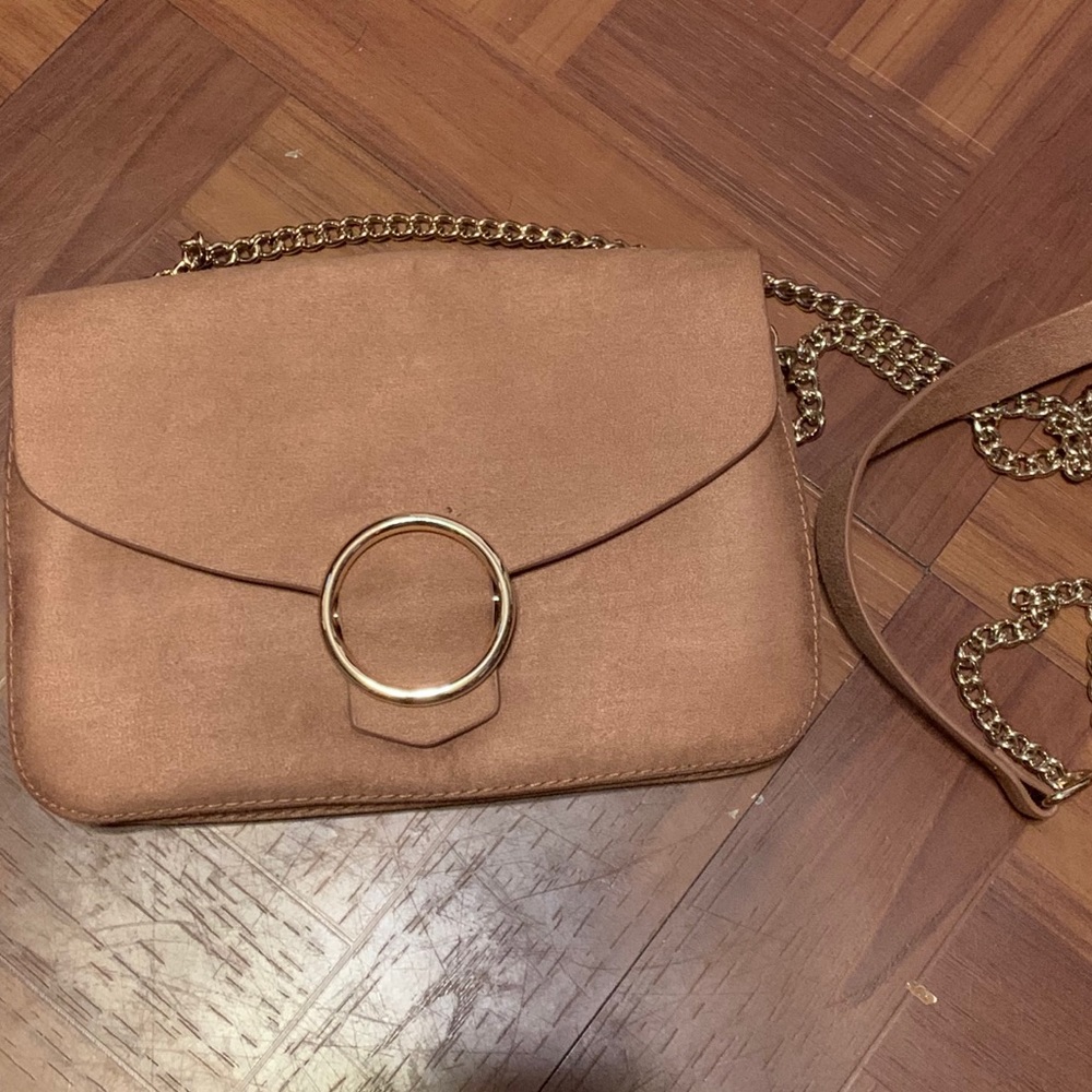 H&M Tan Suede CrossBody w/ gold hardware & button